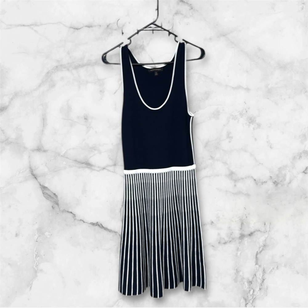 Banana Republic navy Blue and White ribbed knit skirt Midi Dress sleeveless S
